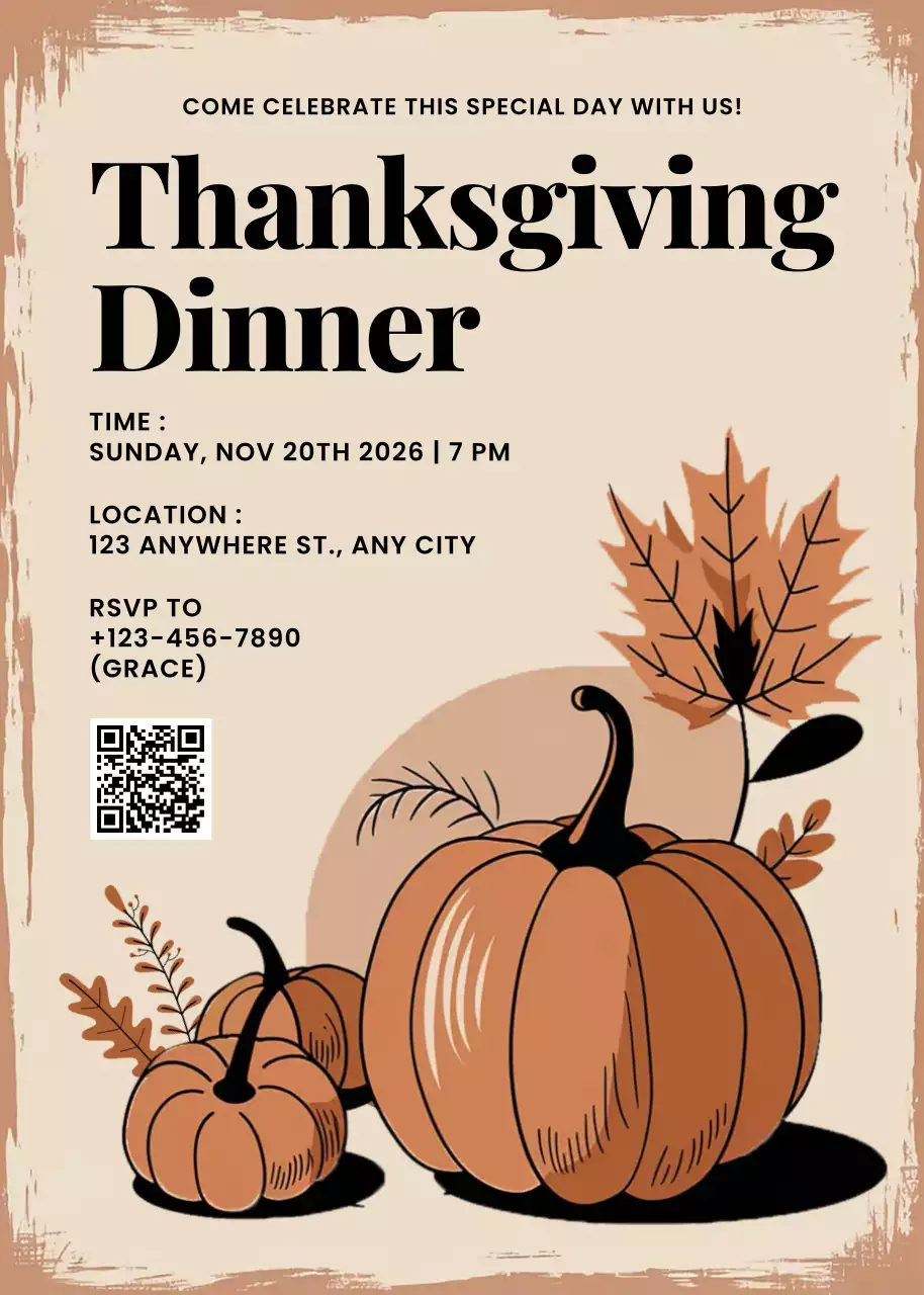 Beige Rustic Thanksgiving Invitation Poster