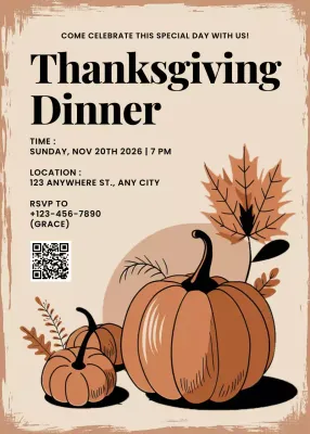 Beige Rustic Thanksgiving Invitation Poster