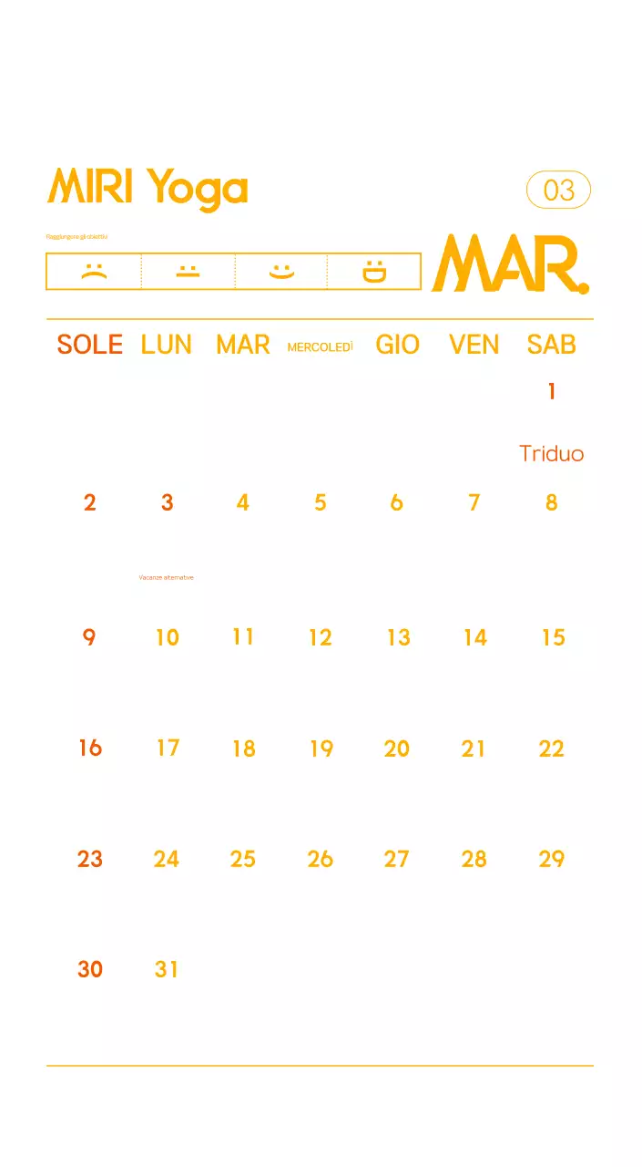 Calendario promozionale arancione dello yoga minimalista