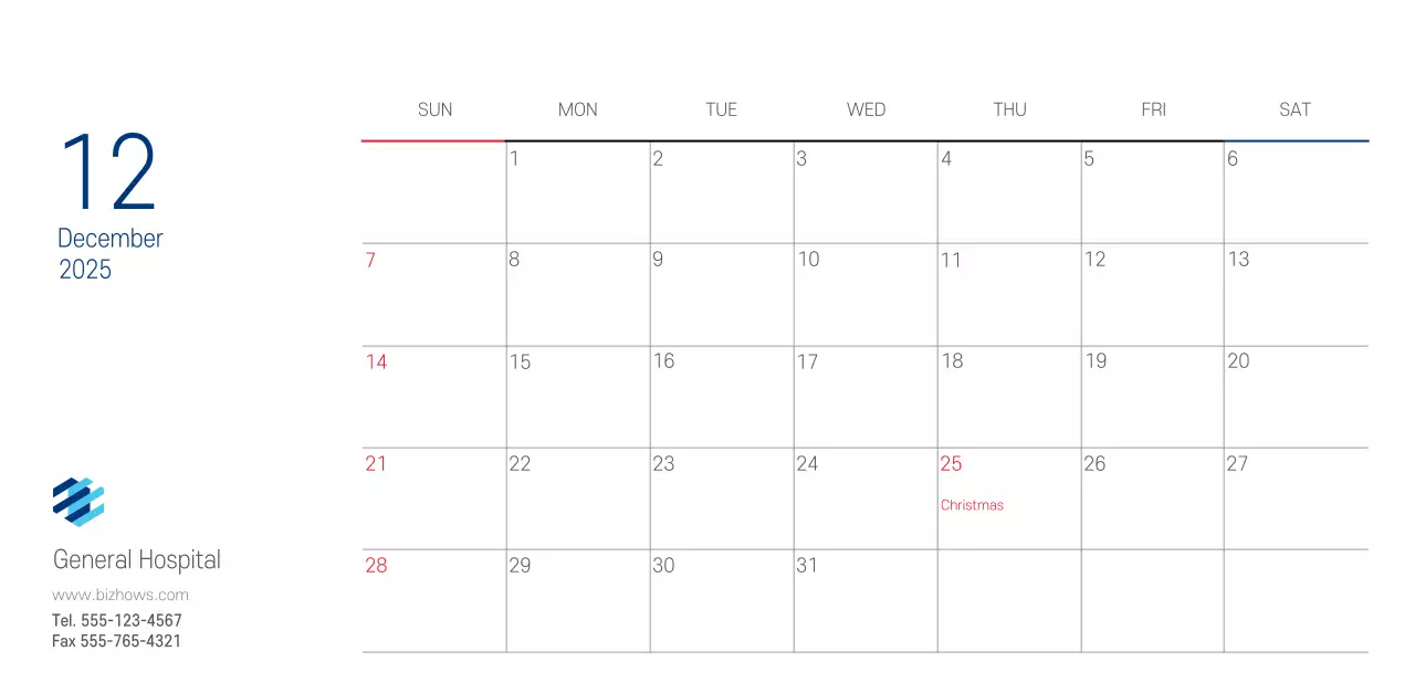 Navy White Simple Hospital Promotional Calendar