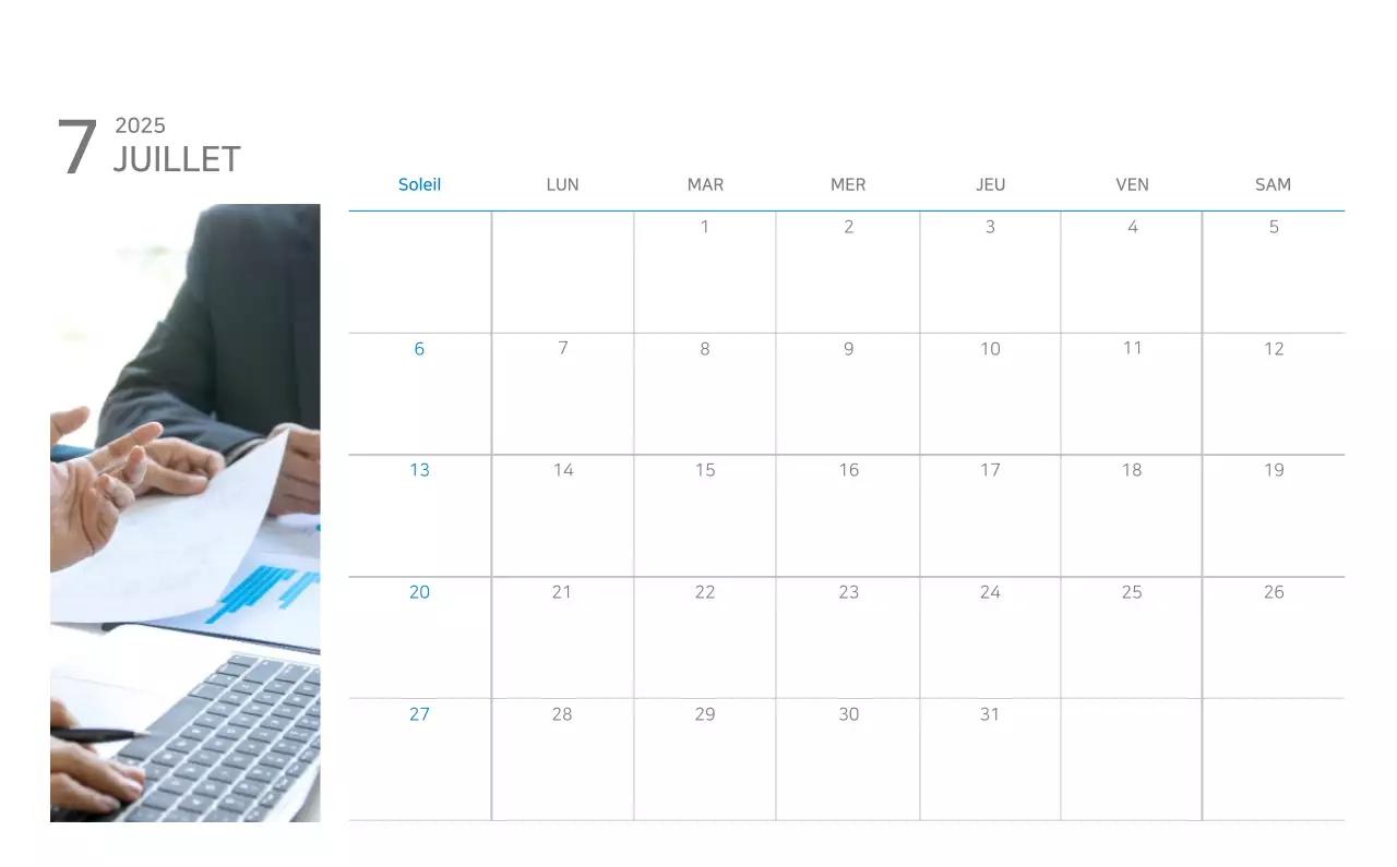 Calendrier minimaliste bleu