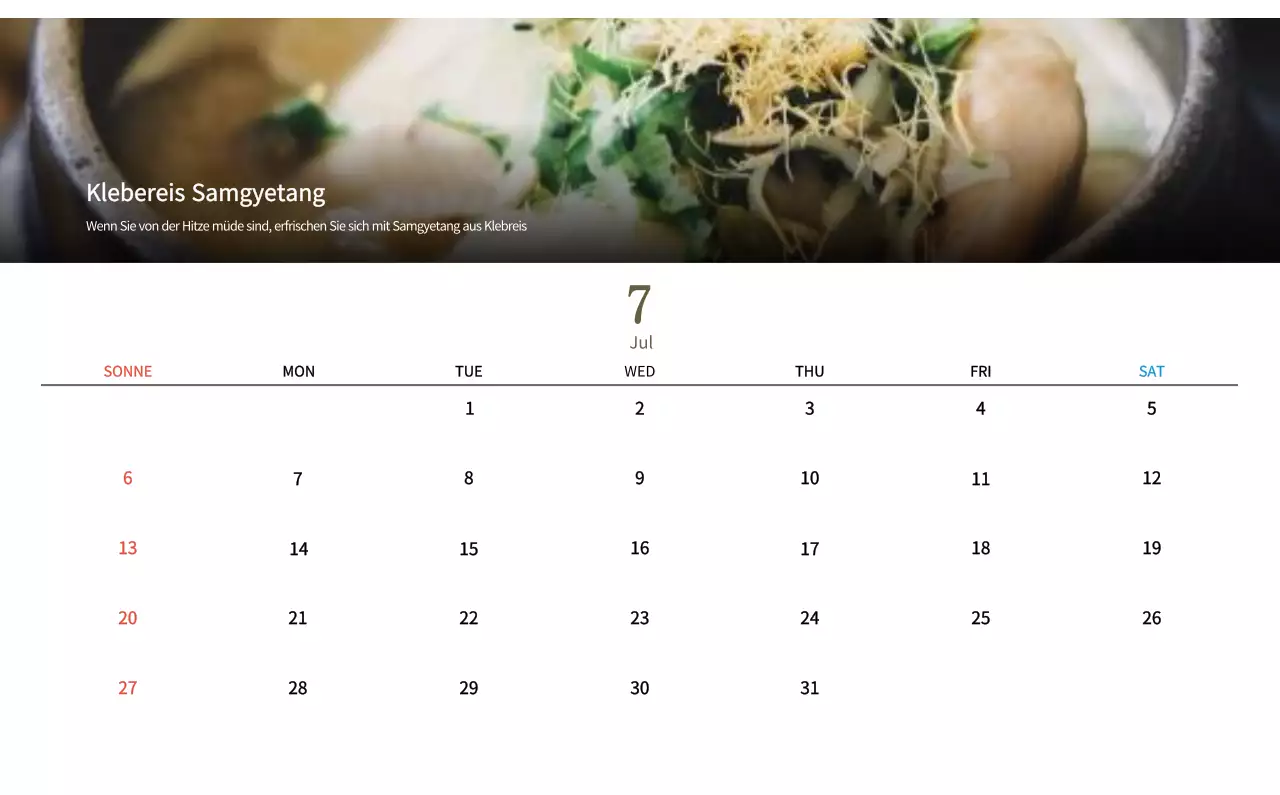 Beige Traditioneller Speisekalender