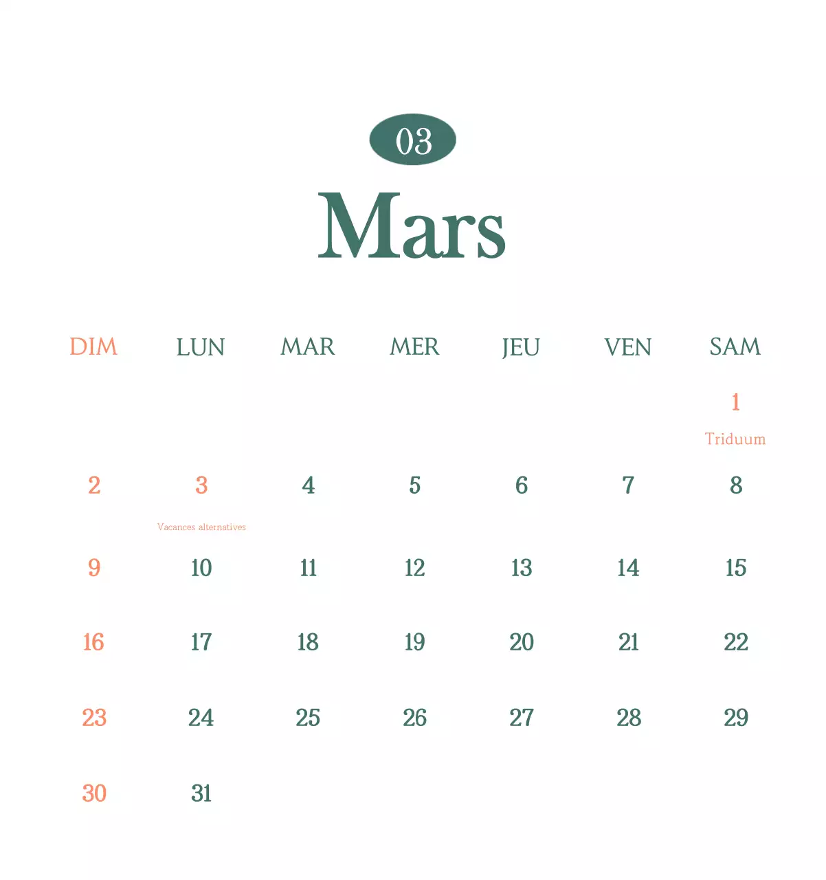 Un calendrier moderne pour les cafés avec des recommandations sur la boisson du mois.