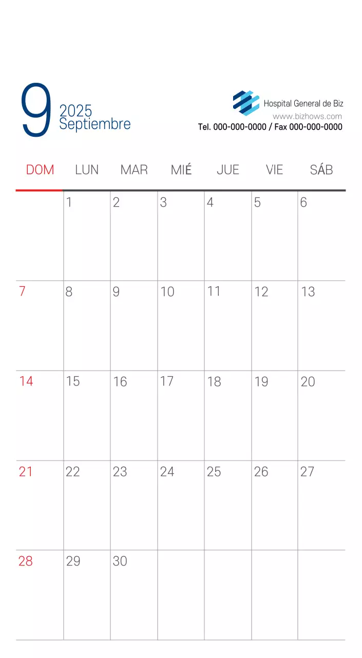 Calendario promocional Hospital Navy White Simple