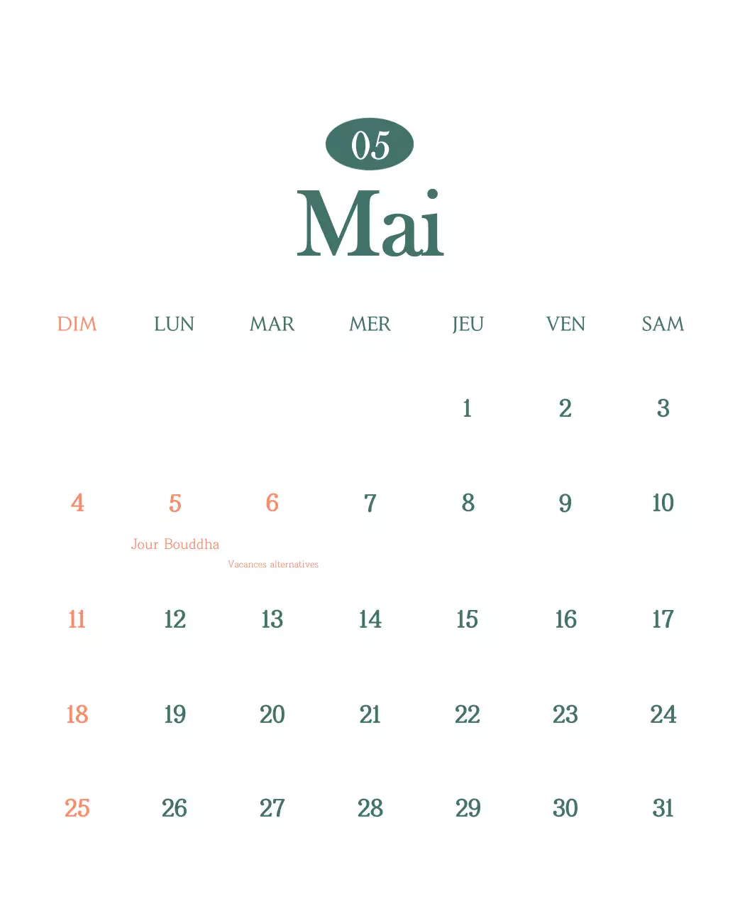 Un calendrier moderne pour les cafés avec des recommandations sur la boisson du mois.