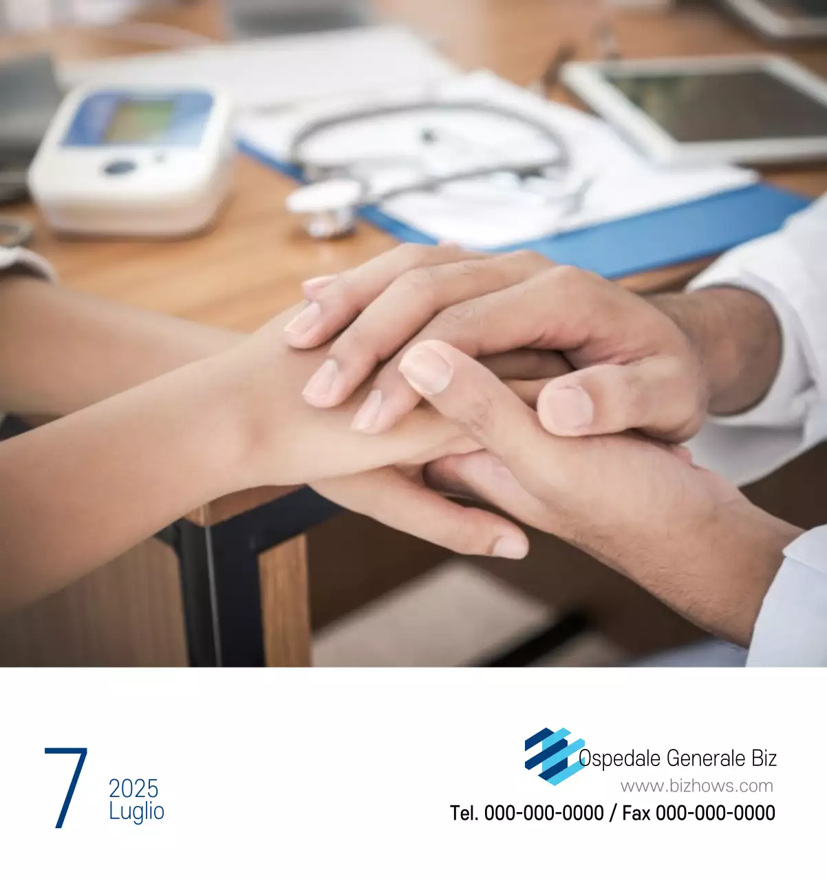 Calendario promozionale dell'ospedale semplice, bianco e blu