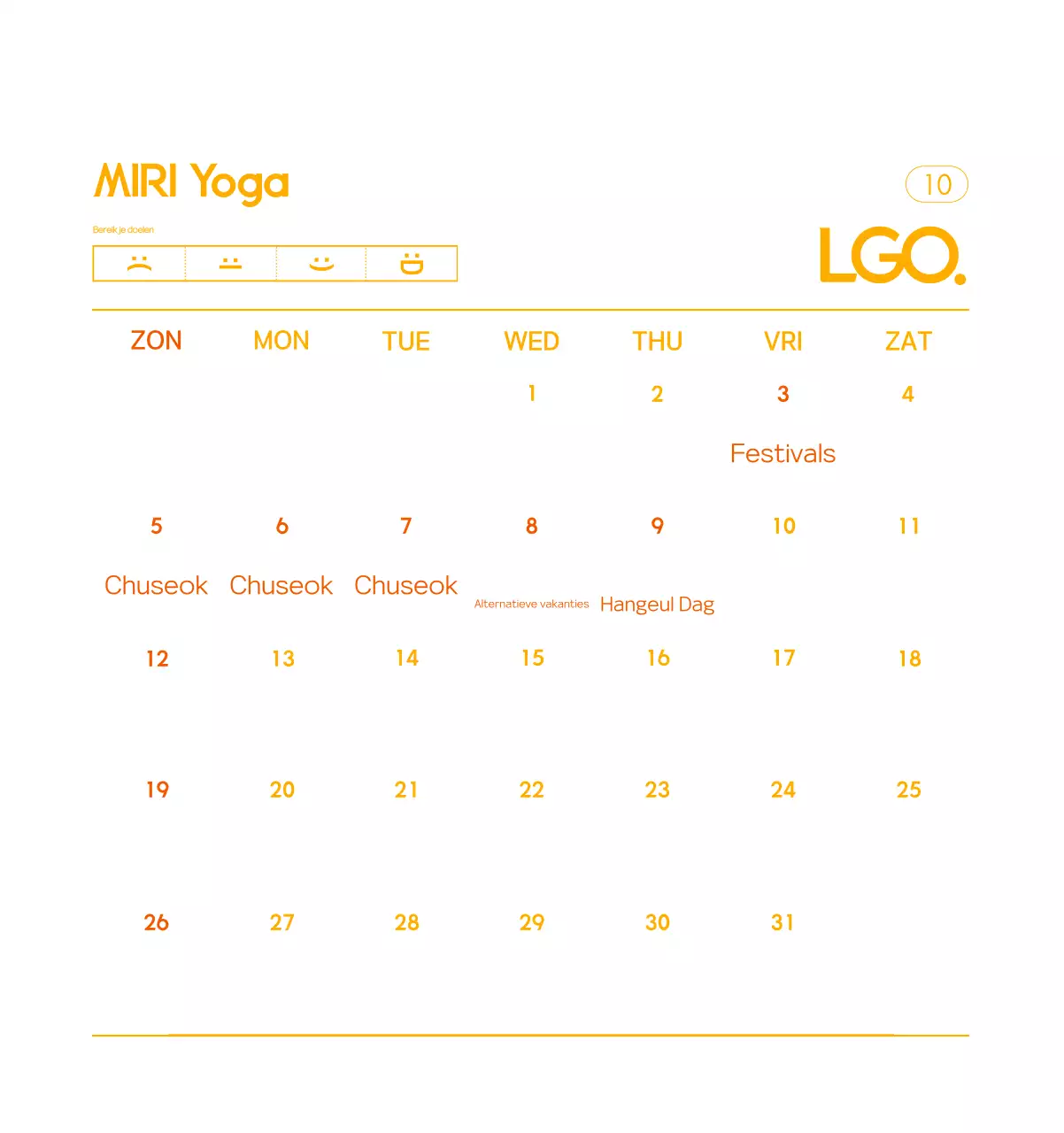 Oranje Minimalistische Yoga Promotiekalender