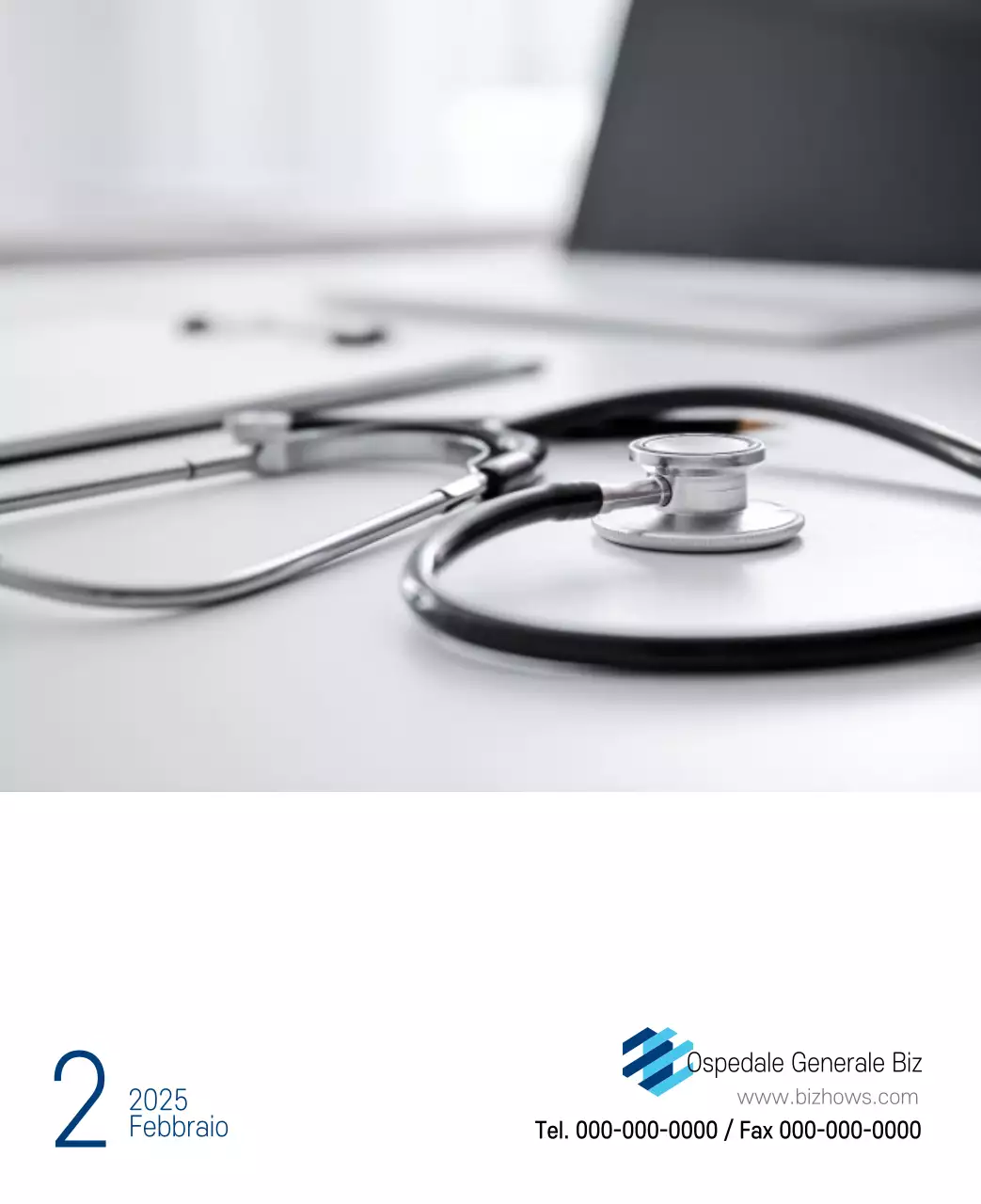 Calendario promozionale dell'ospedale semplice, bianco e blu