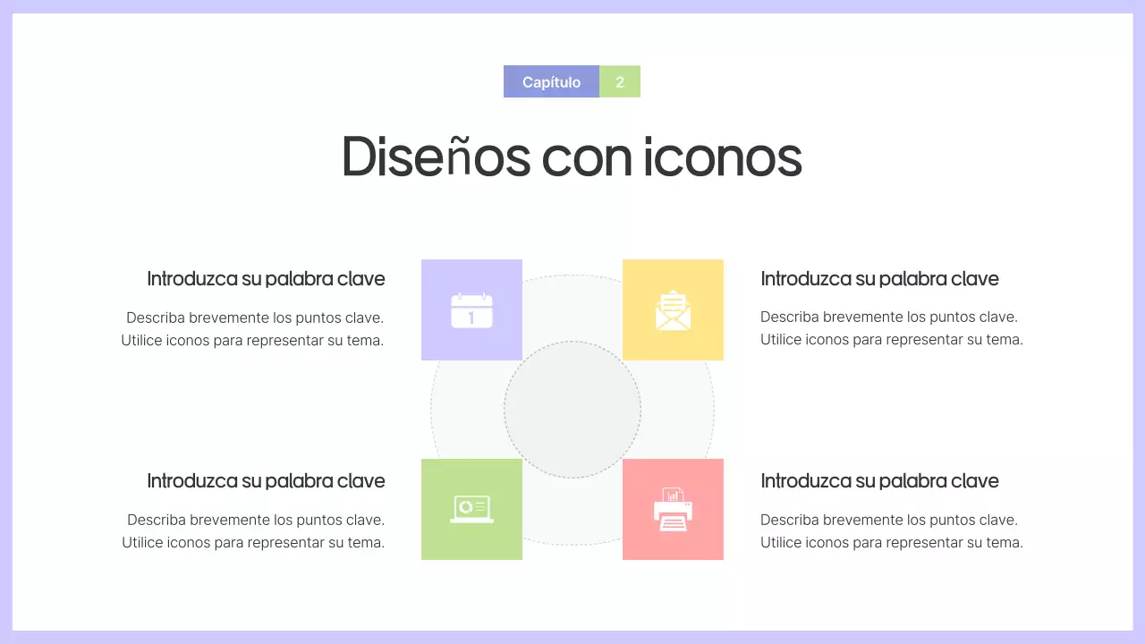 Prospecto con formas sencillas en morado y gris