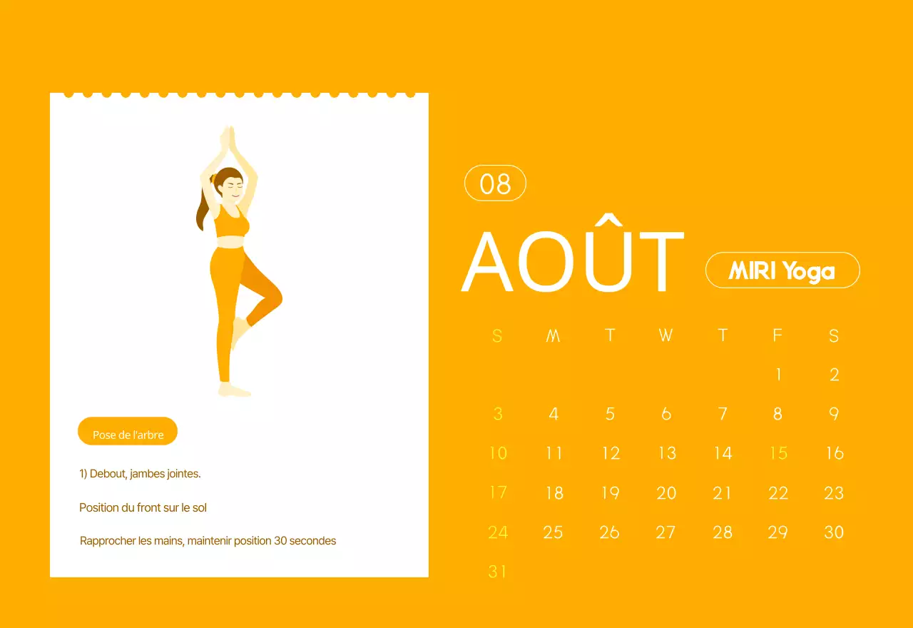 Calendrier promotionnel de yoga minimaliste orange