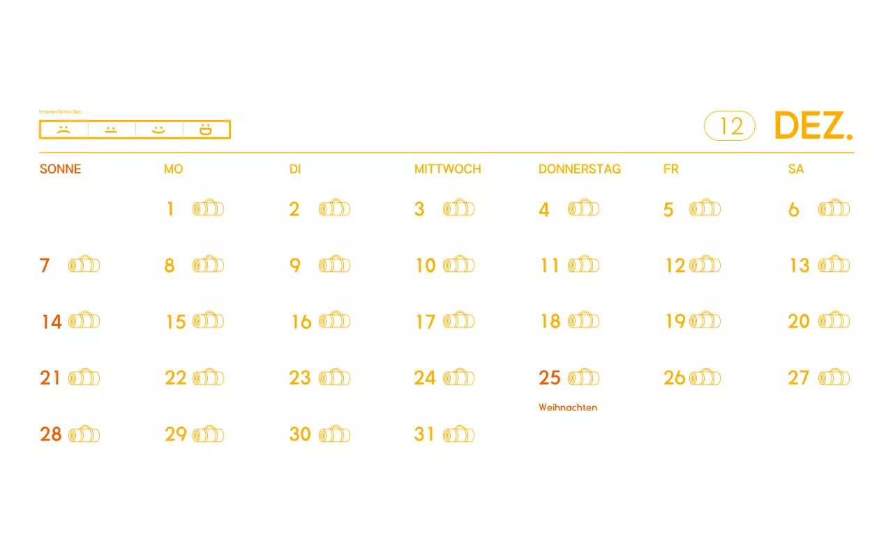 Orange Minimalistischer Yoga-Aktionskalender