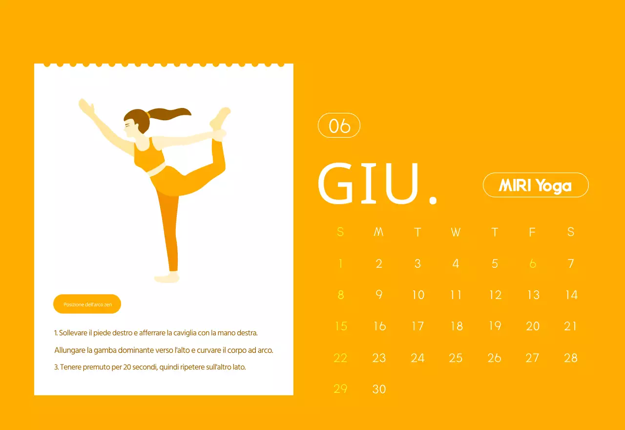 Calendario promozionale arancione dello yoga minimalista