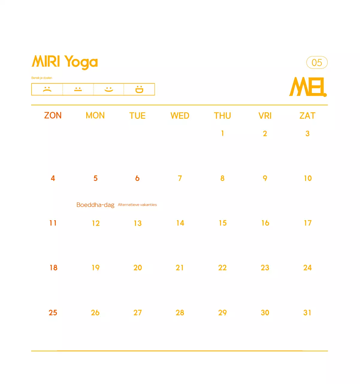Oranje Minimalistische Yoga Promotiekalender