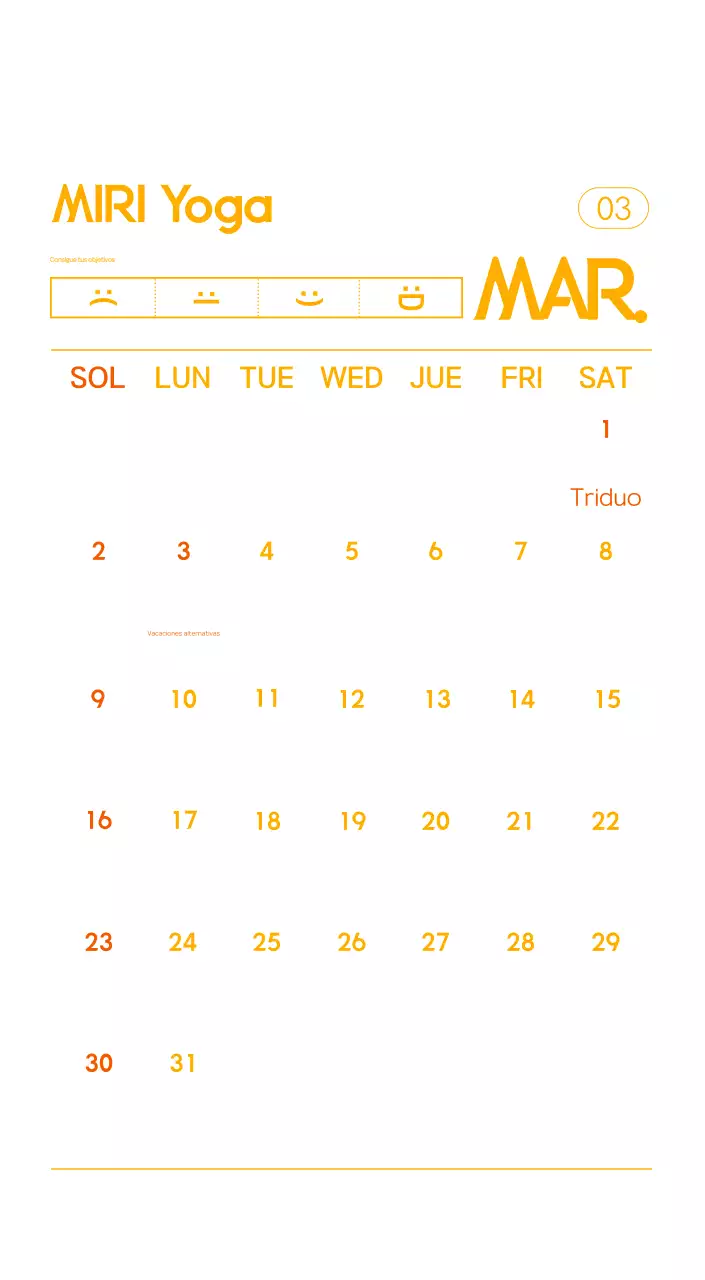 Calendario promocional de yoga minimalista naranja