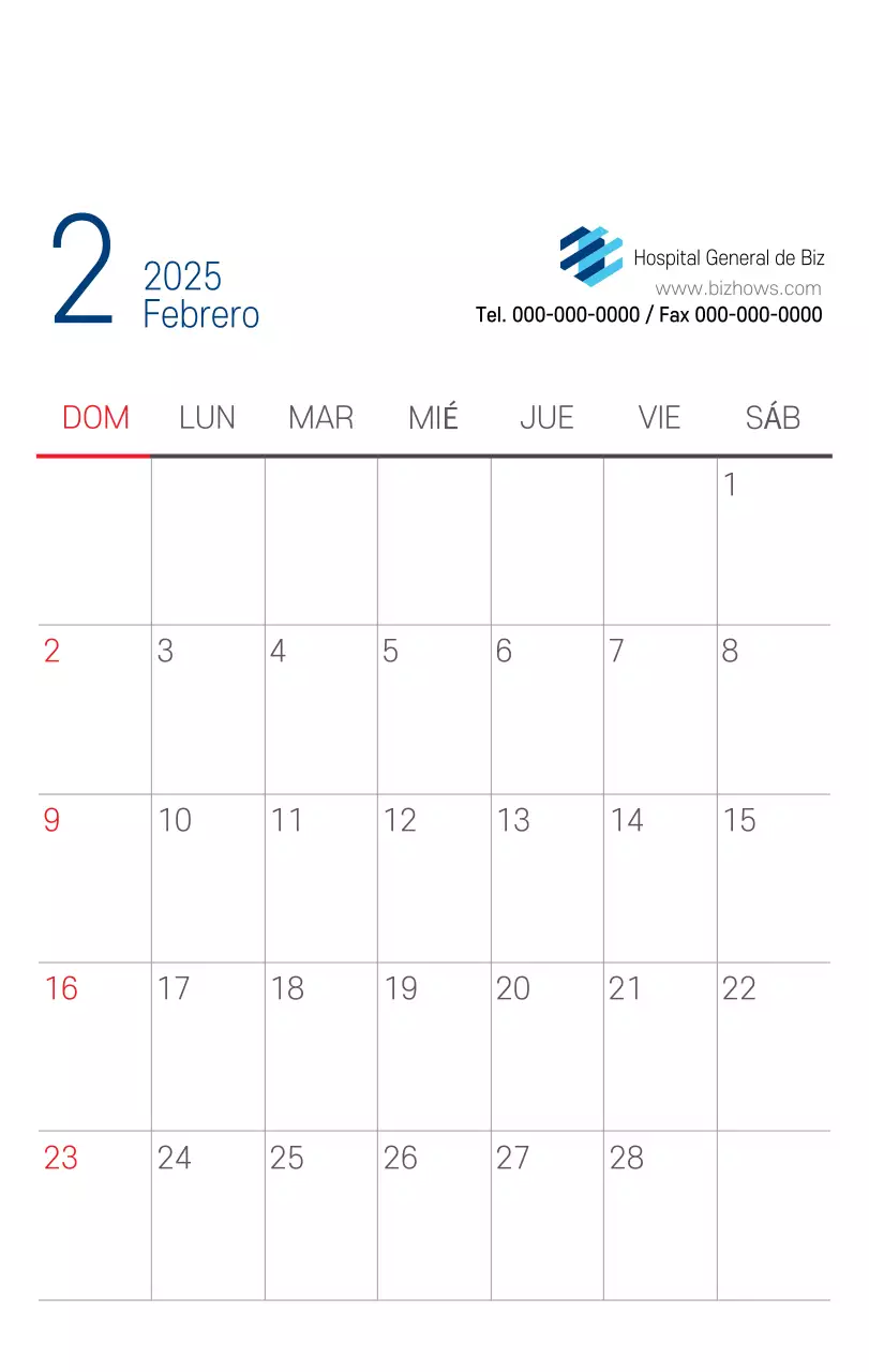 Calendario promocional Hospital Navy White Simple