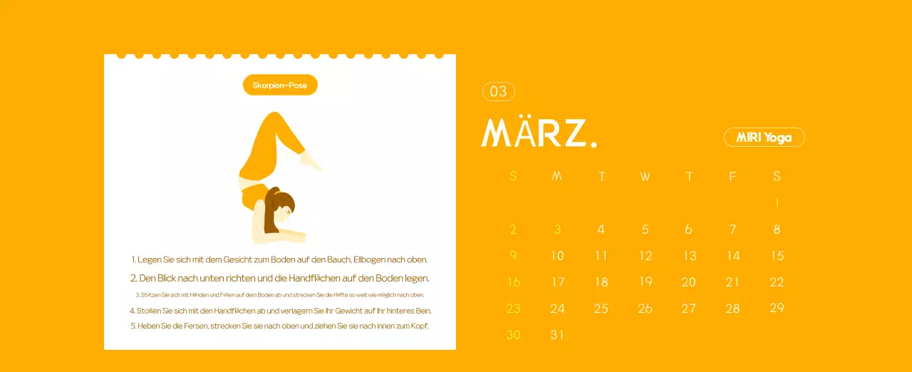 Orange Minimalistischer Yoga-Aktionskalender