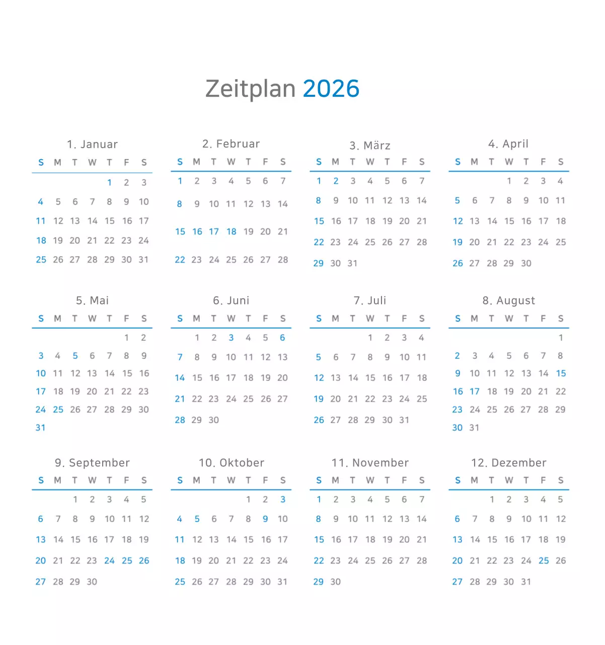 Blauer minimalistischer Firmenkalender Anzeige