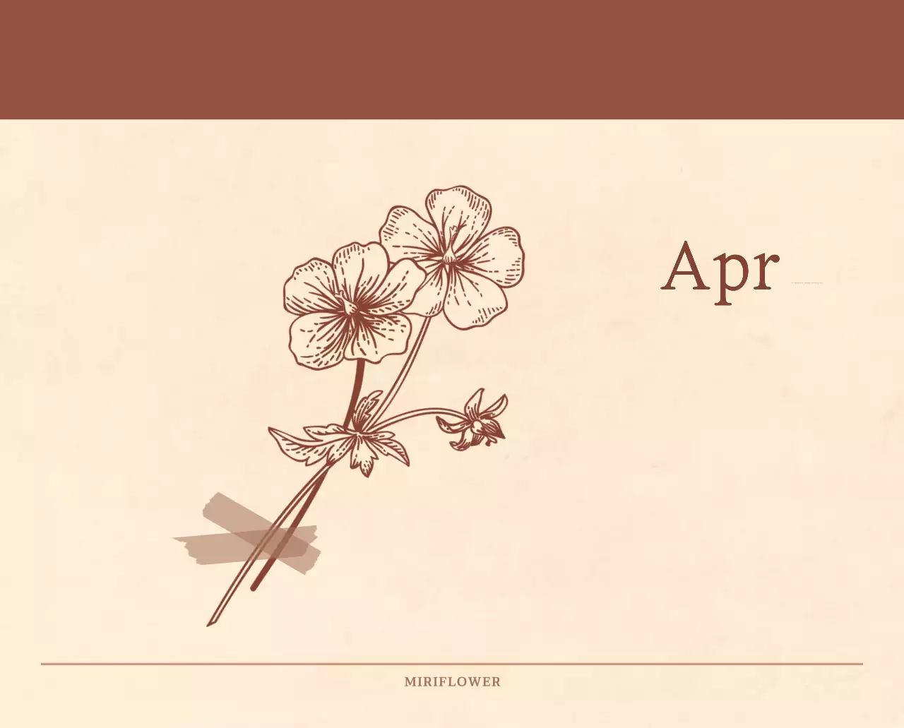 Kalender toko bunga sentimental dengan konsep kertas tenun berwarna coklat muda dan coklat