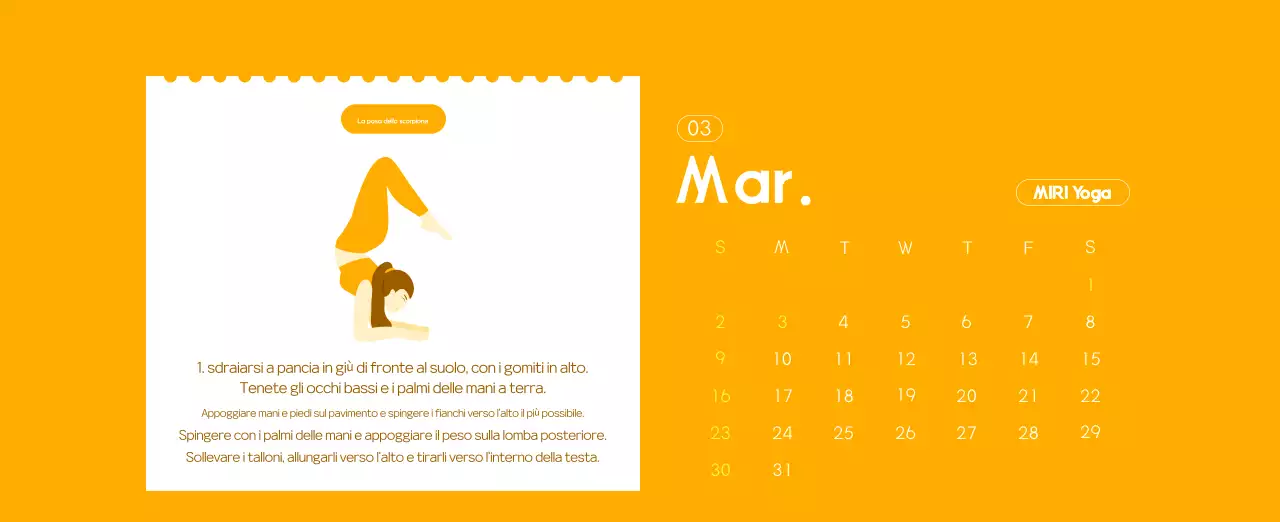Calendario promozionale arancione dello yoga minimalista