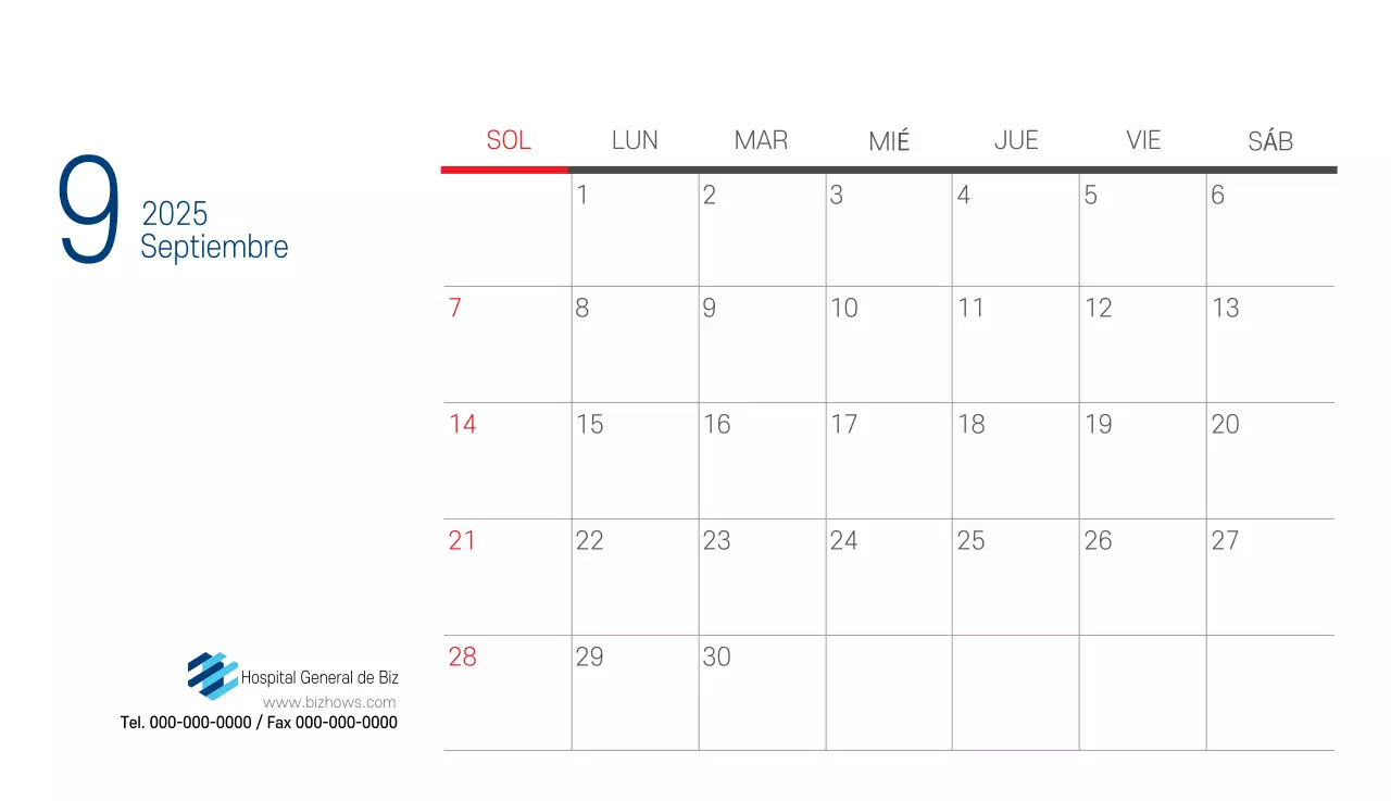 Calendario promocional Hospital Navy White Simple