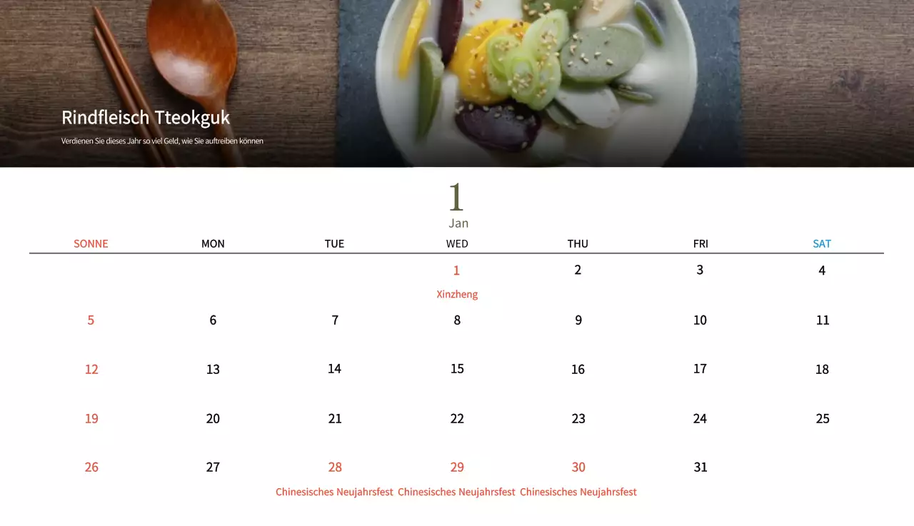 Beige Traditioneller Speisekalender