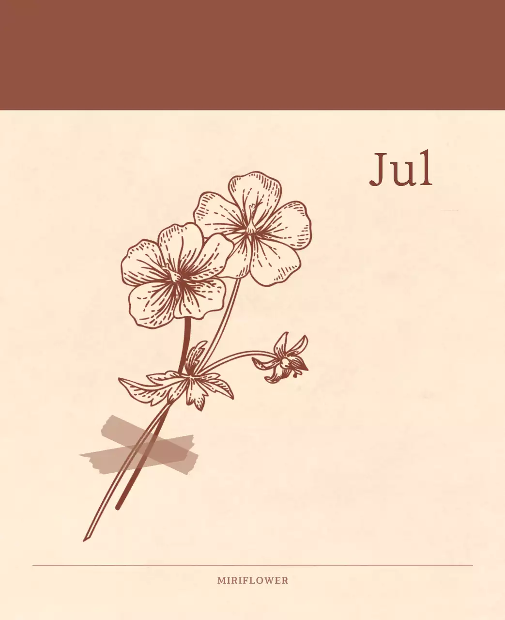 Kalender toko bunga sentimental dengan konsep kertas tenun berwarna coklat muda dan coklat