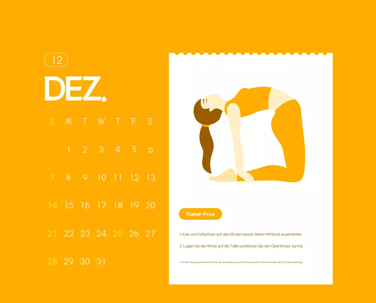 Orange Minimalistischer Yoga-Aktionskalender