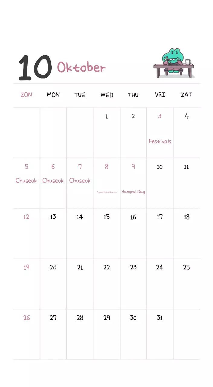 Een kalender met een schattig Ago-illustratieconcept