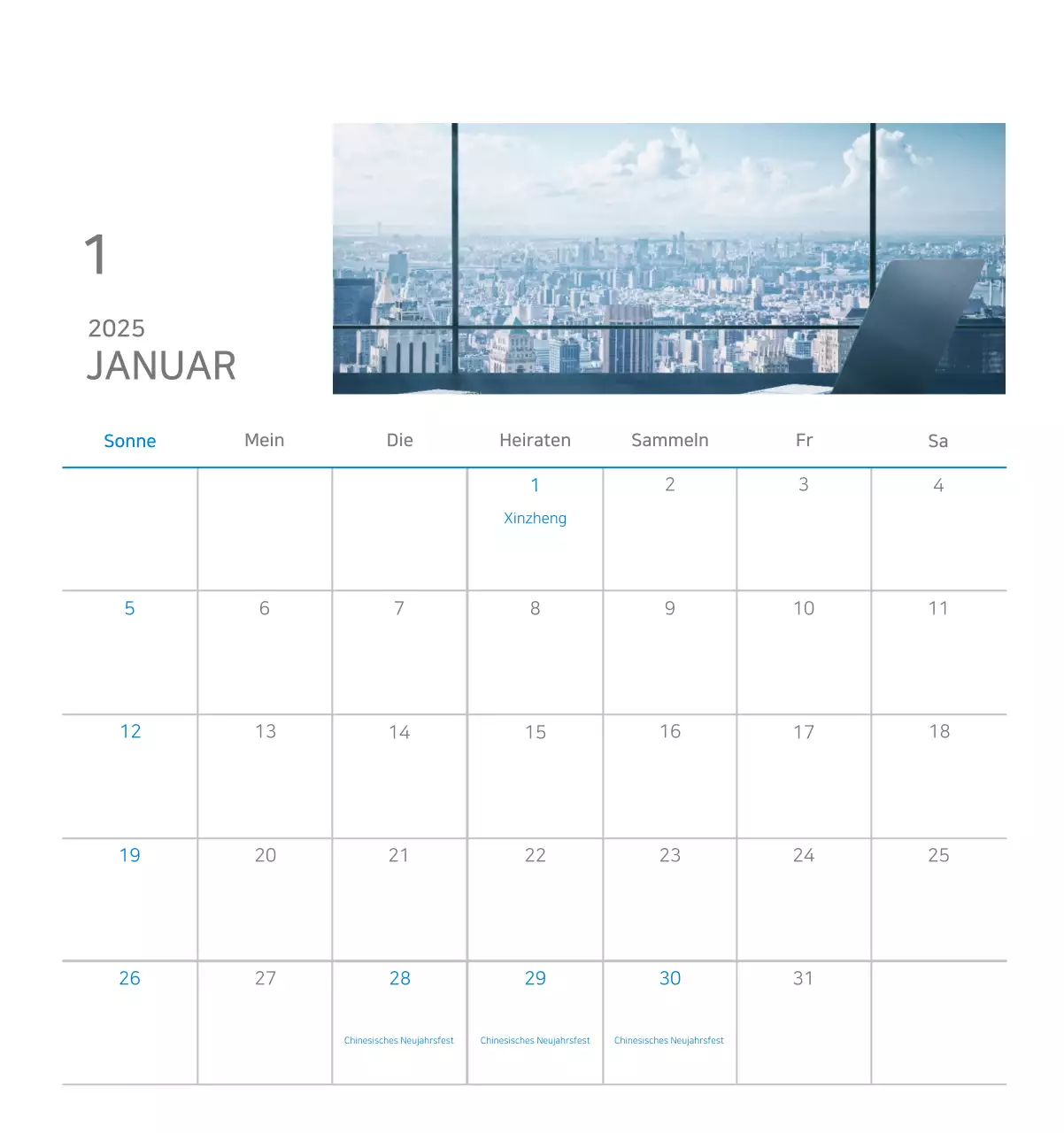 Blauer minimalistischer Firmenkalender Anzeige