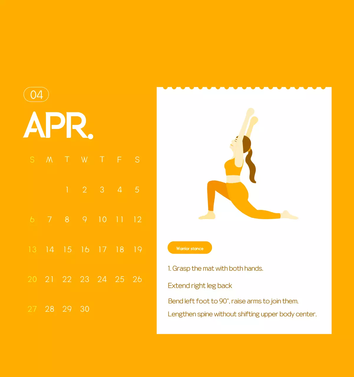 Orange Minimalist Yoga Promotional Calendar