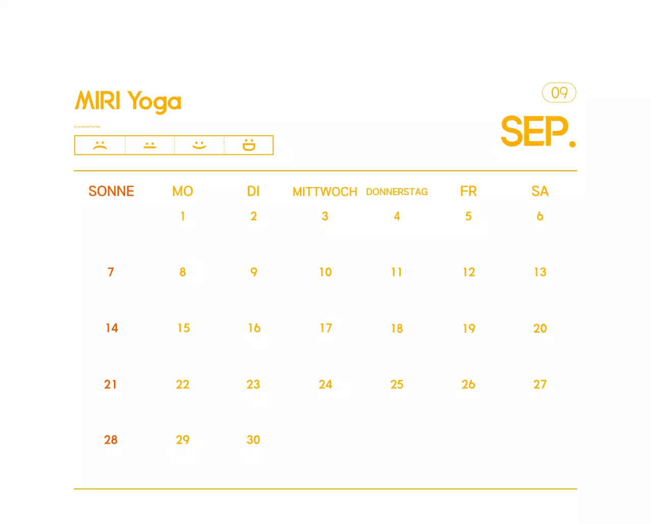 Orange Minimalistischer Yoga-Aktionskalender