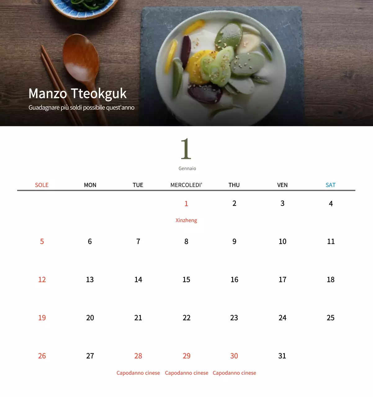 Calendario alimentare tradizionale beige