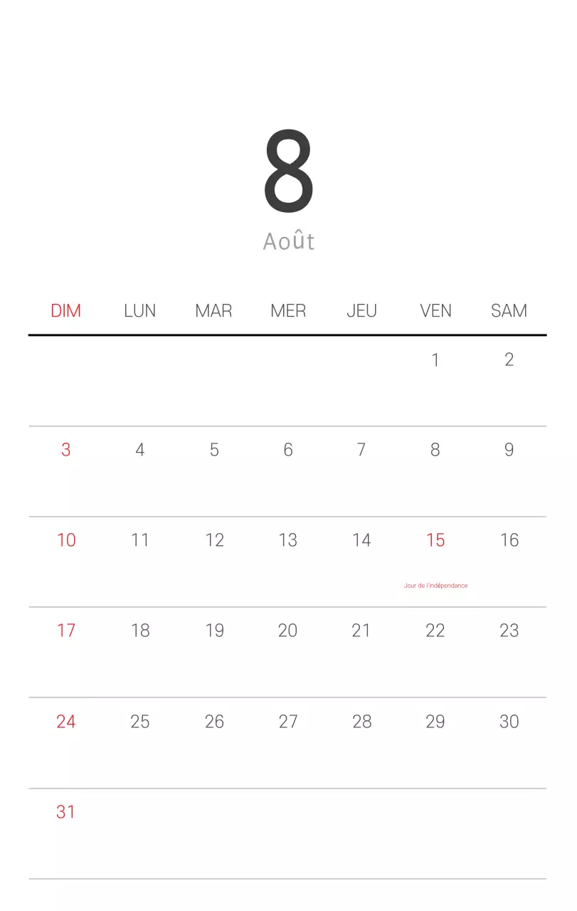 Calendrier botanique blanc et propre