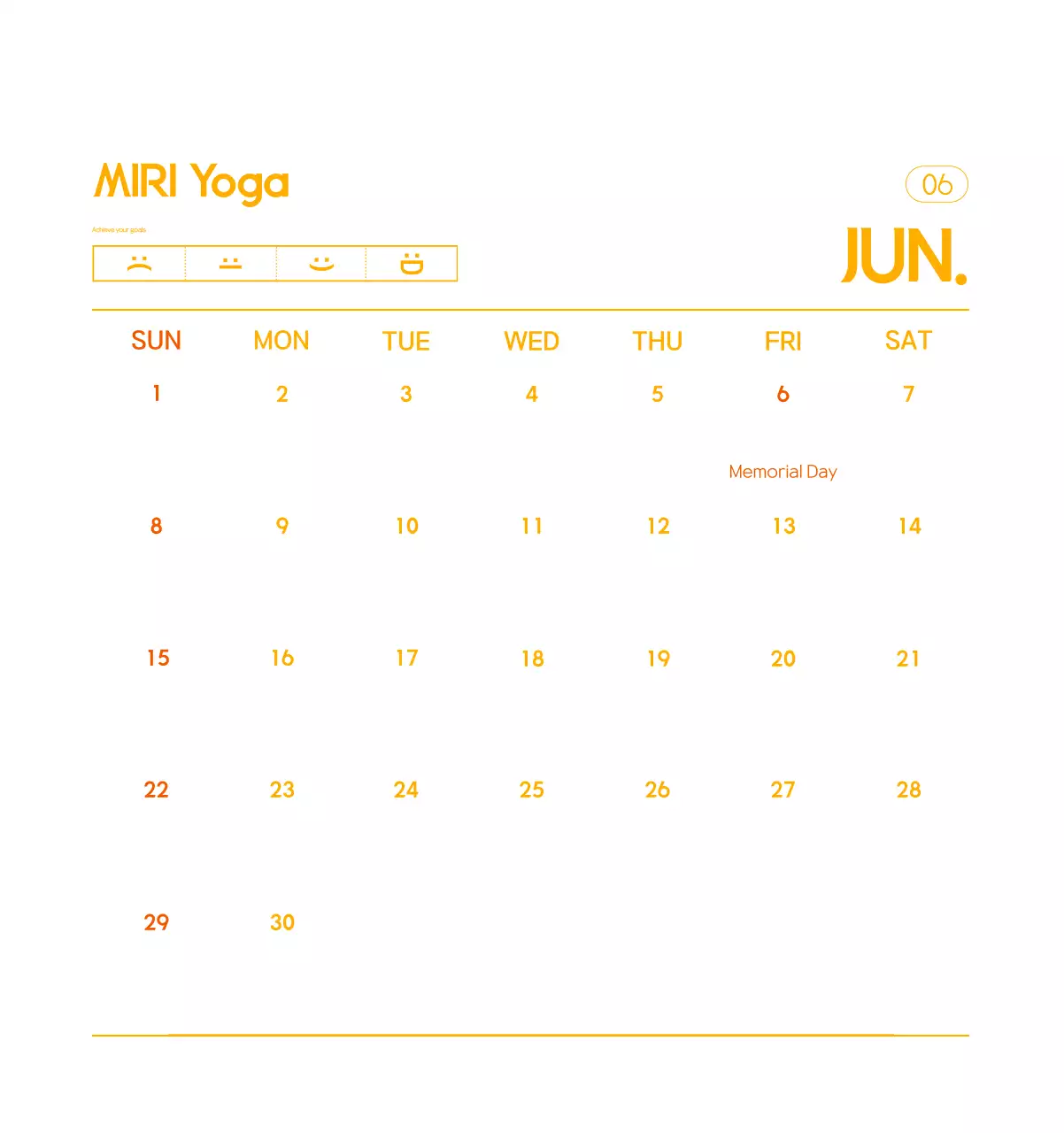 Orange Minimalist Yoga Promotional Calendar