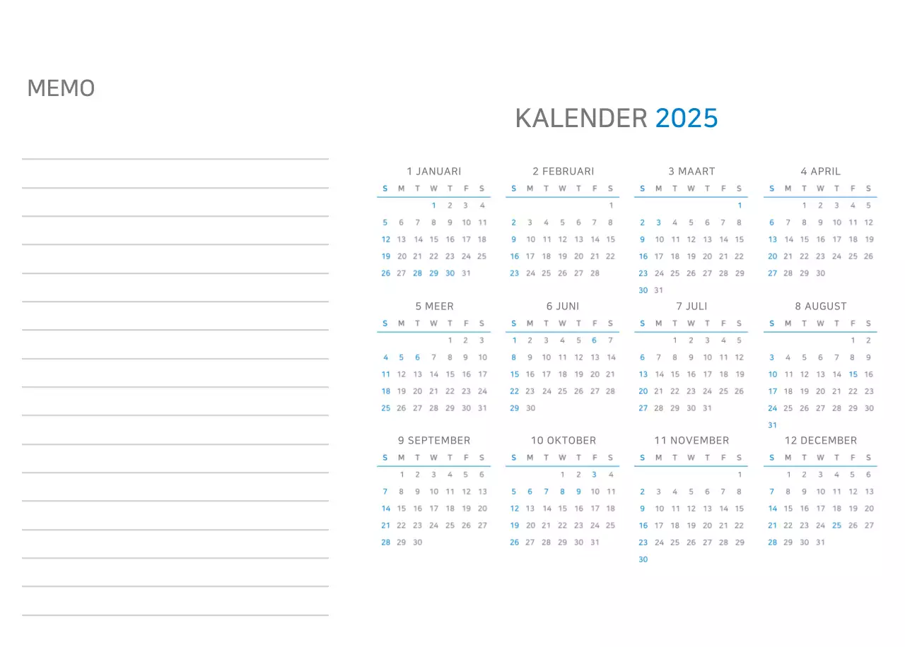 Blauwe minimalistische kalender