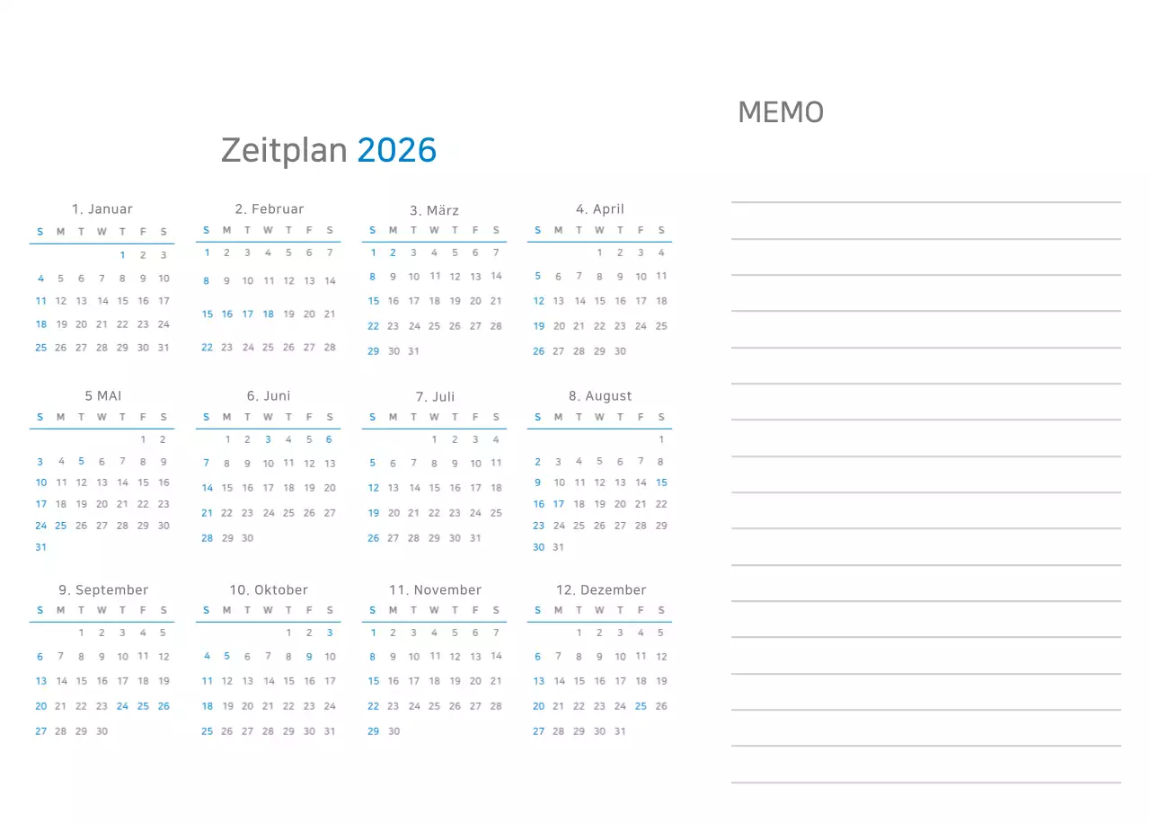 Blauer Minimalistischer Kalender Corporate Promotions