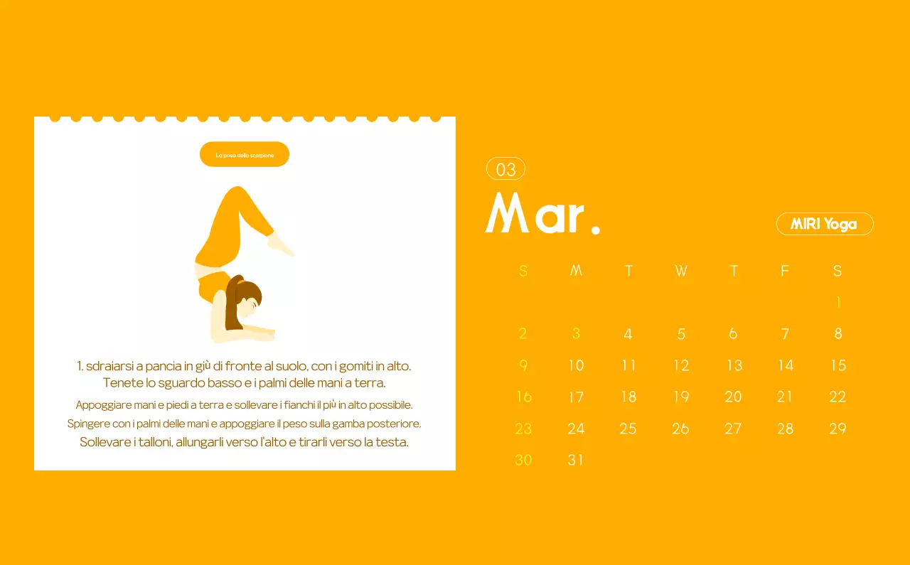 Calendario promozionale arancione dello yoga minimalista