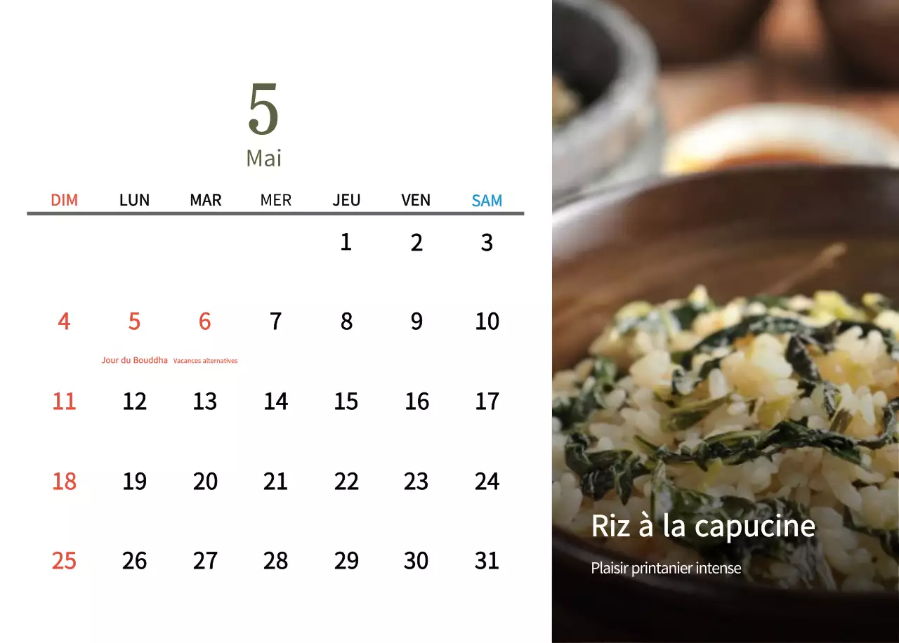 Calendrier de l'alimentation traditionnelle beige