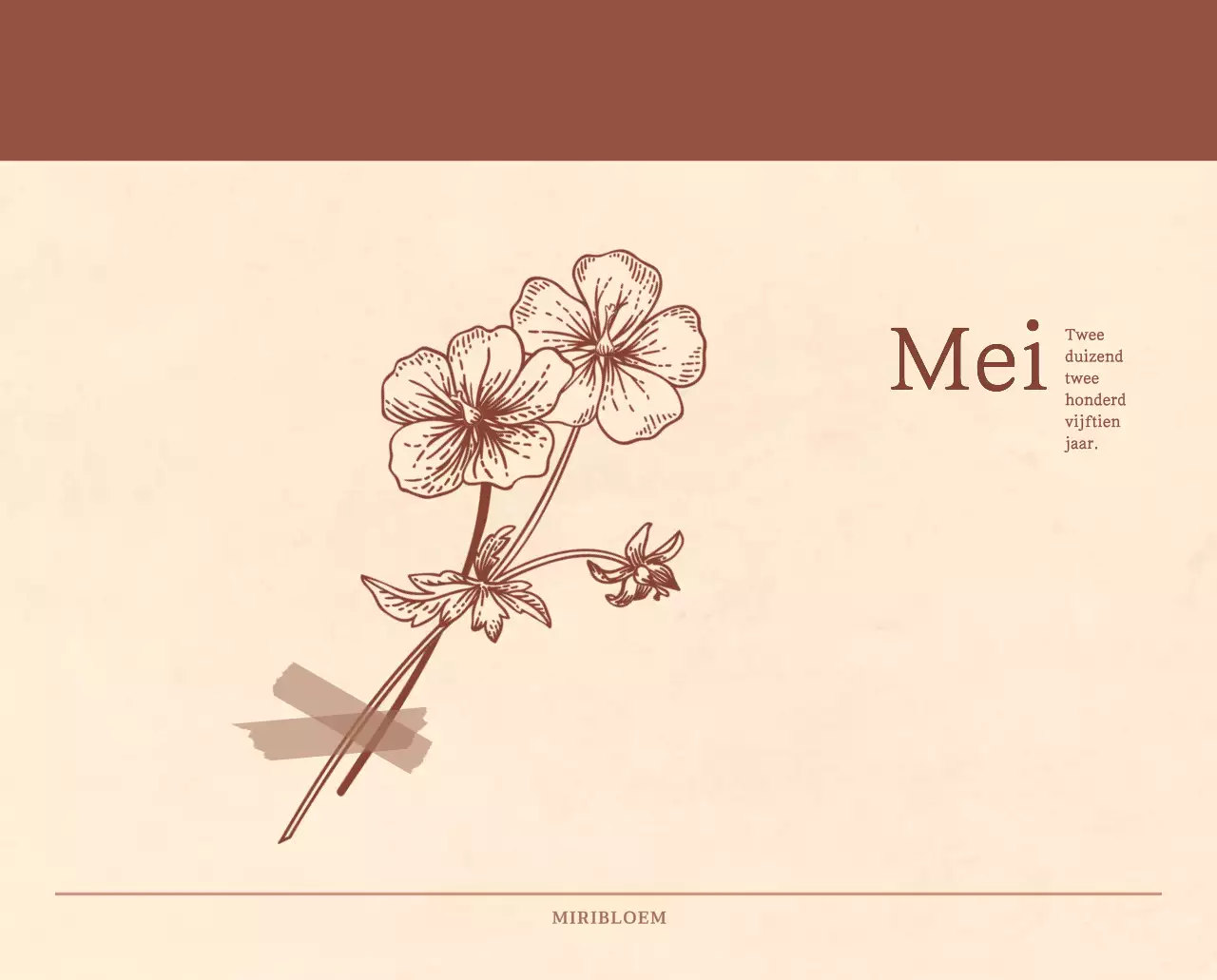 Een sentimentele bloemenkalender in lichtbruin en bruin wollen papierconcept