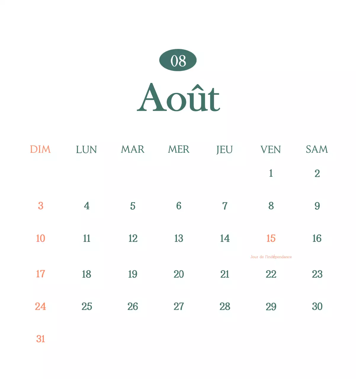 Un calendrier moderne pour les cafés avec des recommandations sur la boisson du mois.