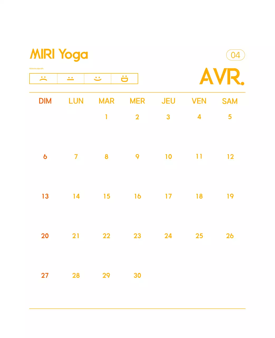 Calendrier promotionnel de yoga minimaliste orange
