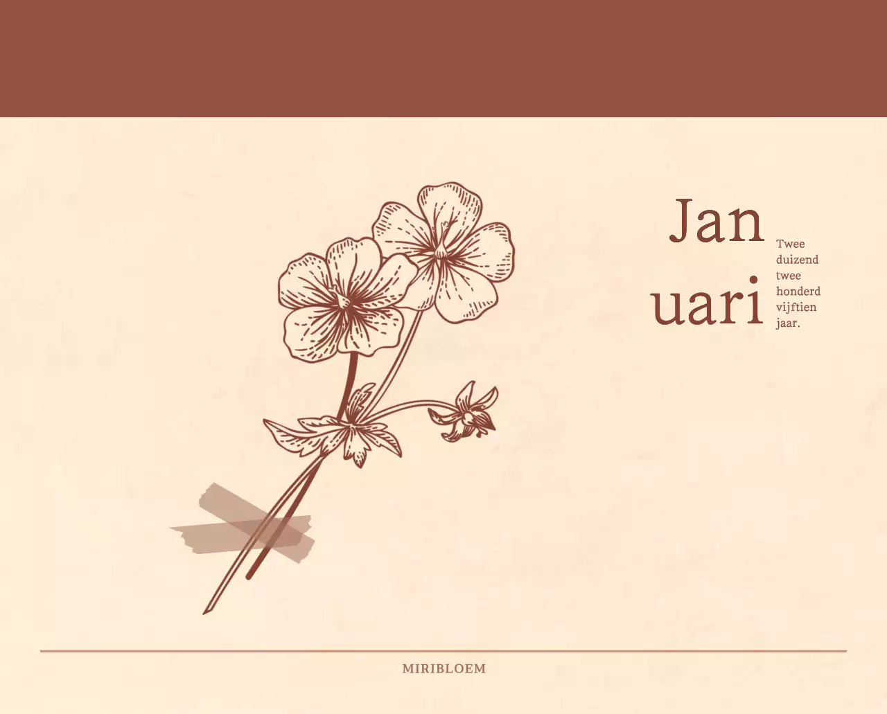 Een sentimentele bloemenkalender in lichtbruin en bruin wollen papierconcept