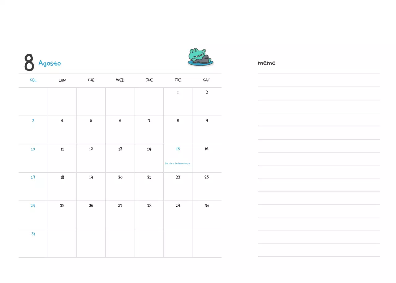 Un calendario con un bonito concepto de ilustración de Ago