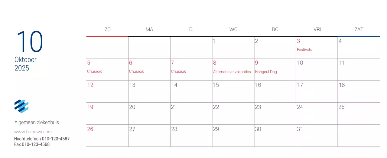 Navy Witte Eenvoudige Ziekenhuis Promotiekalender