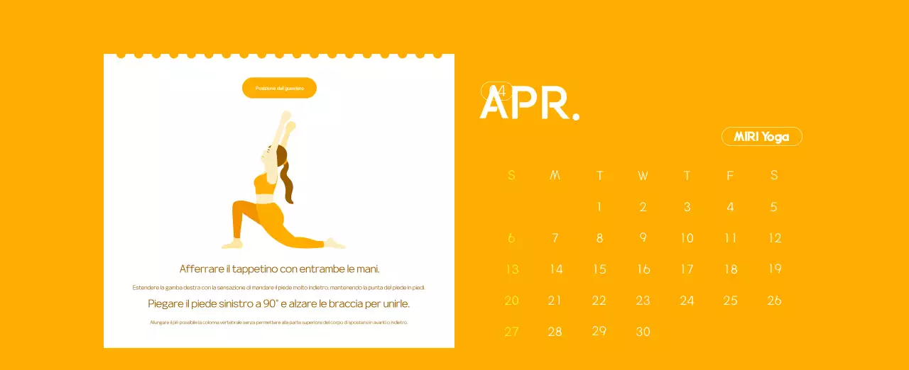Calendario promozionale arancione dello yoga minimalista