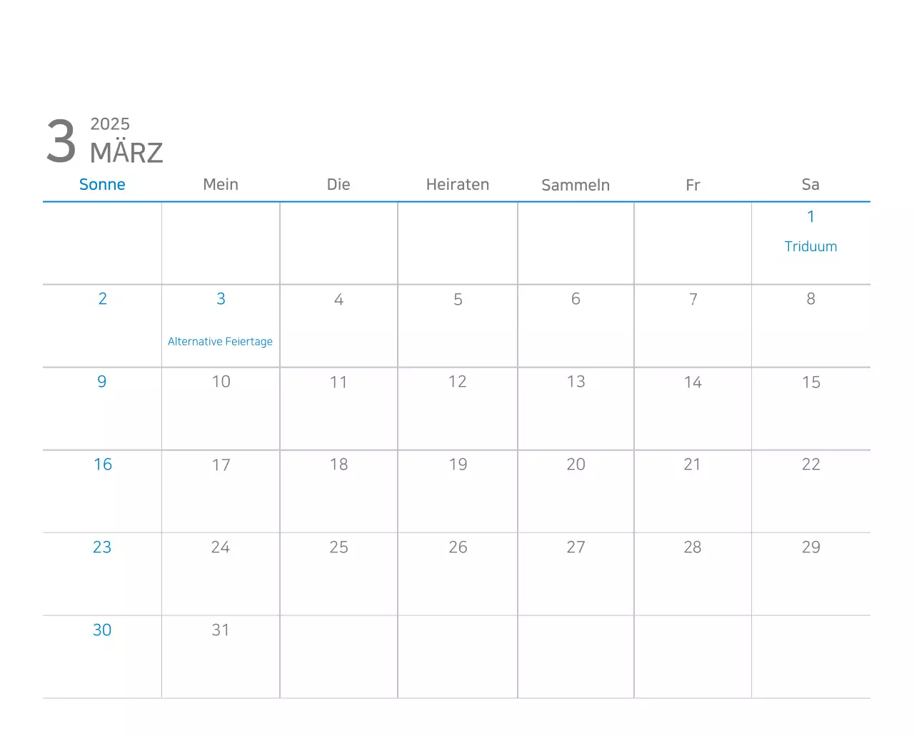 Blauer moderner Kalender Kalender