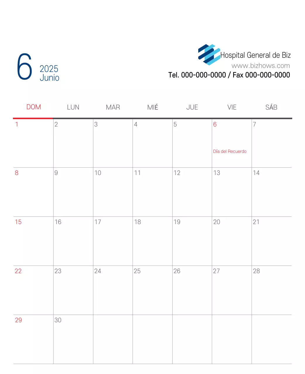 Calendario promocional Hospital Navy White Simple