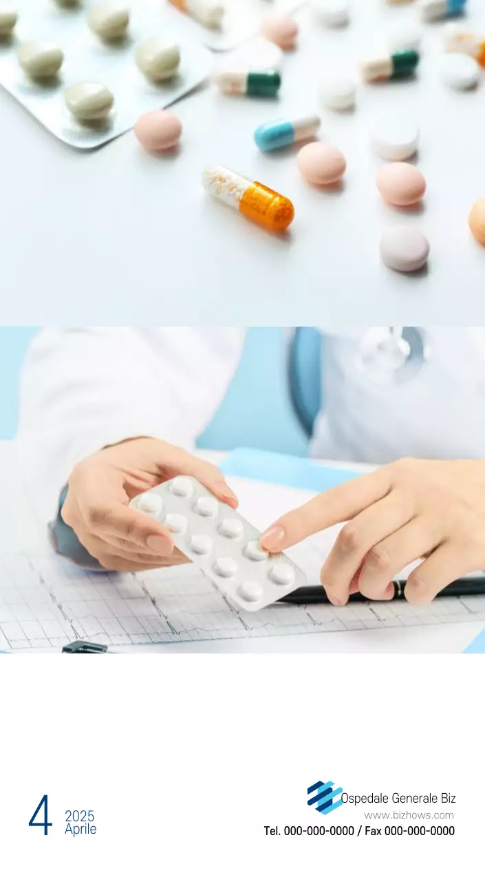 Calendario promozionale dell'ospedale semplice, bianco e blu