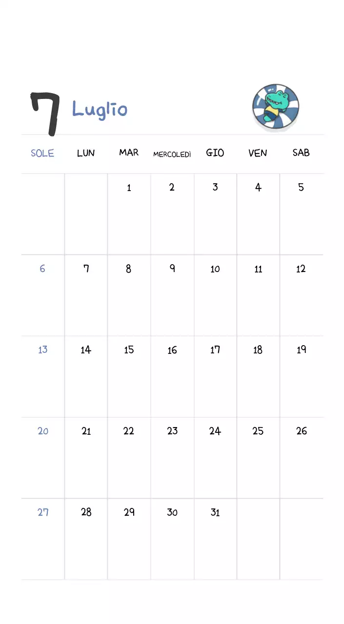 Un calendario con un simpatico concetto di illustrazione di Ago