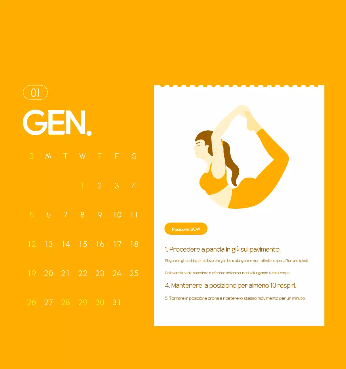Calendario promozionale arancione dello yoga minimalista